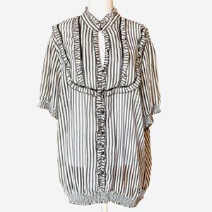 Vintage Lane Bryant Sheer Ruffled Black & White Striped Plus Size Blouse 22/24